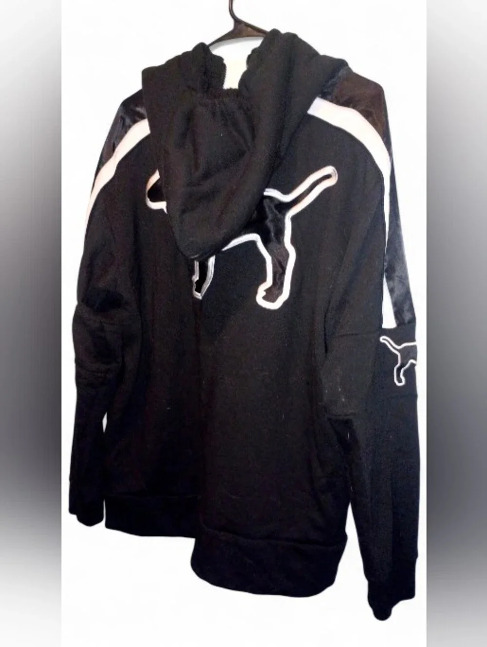 RARE Victoria's Secret PINK Sherpa Lined Campus Quarter Zip Hoodie Black - Picture 8 of 10